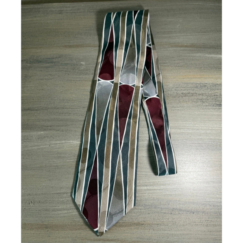 Vintage Luciano Gatti 100% silk tie geometric, abstract design green/gold/black